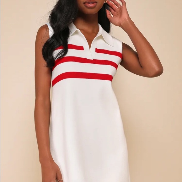 Lulus Dresses & Skirts - Softly Posh Ivory Striped Sweater Knit Collared Mini Shift Dress